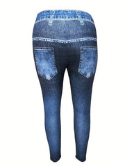 Women's Plus Denim & Gingham Print Leggings