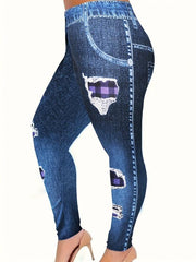 Women's Plus Denim & Gingham Print Leggings