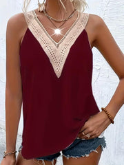 Women's Plus Colorblock Lace V Neck Tank Top