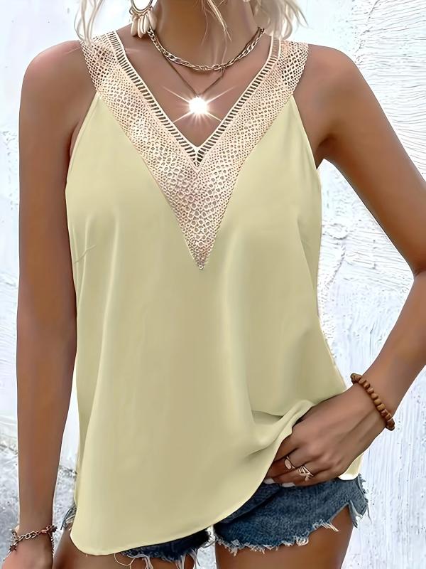 Women's Plus Colorblock Lace V Neck Tank Top
