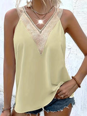 Women's Plus Colorblock Lace V Neck Tank Top