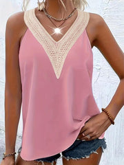 Women's Plus Colorblock Lace V Neck Tank Top