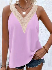 Women's Plus Colorblock Lace V Neck Tank Top