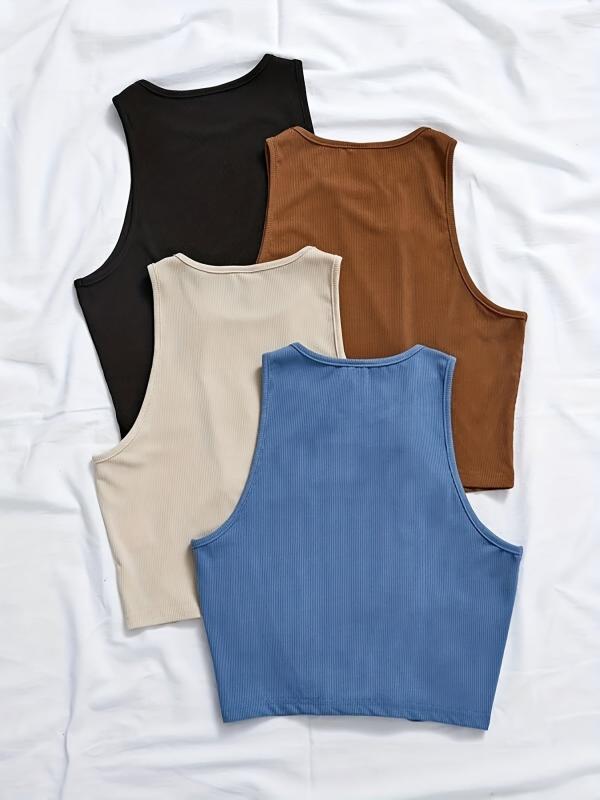 4 Pack Women's Plus Ribbed Tank Top Set