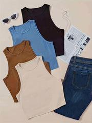 4 Pack Women's Plus Ribbed Tank Top Set