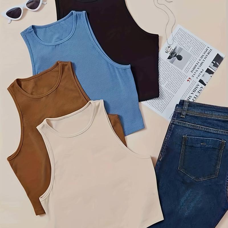 4 Pack Women's Plus Ribbed Tank Top Set