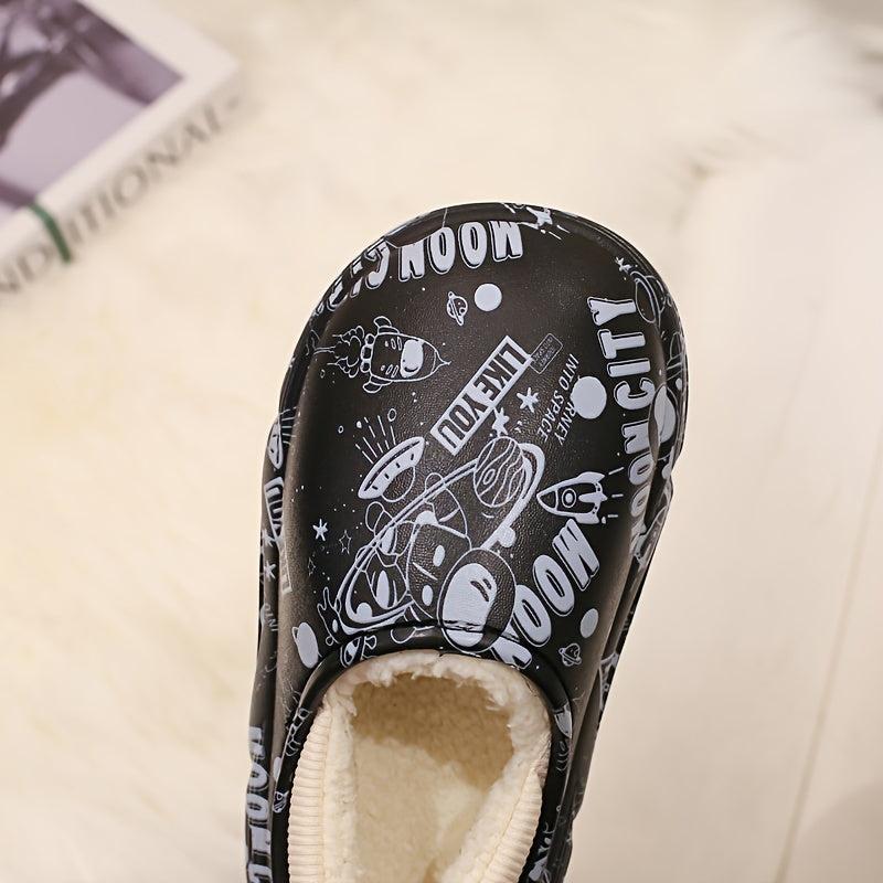 Boys Cartoon Plus Fleece House Shoes - Non Slip Soft Walking Shoes