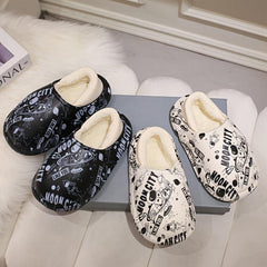 Boys Cartoon Plus Fleece House Shoes - Non Slip Soft Walking Shoes
