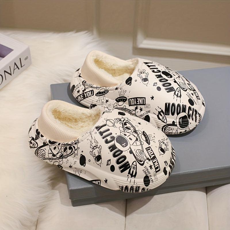 Boys Cartoon Plus Fleece House Shoes - Non Slip Soft Walking Shoes