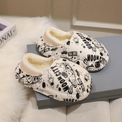 Boys Cartoon Plus Fleece House Shoes - Non Slip Soft Walking Shoes