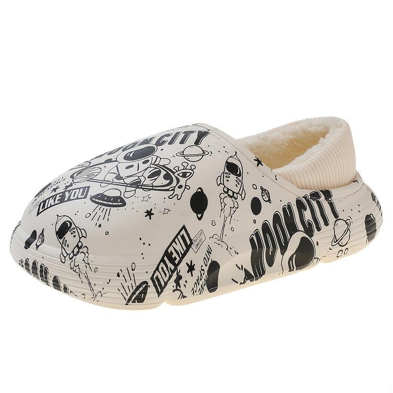Boys Cartoon Plus Fleece House Shoes - Non Slip Soft Walking Shoes