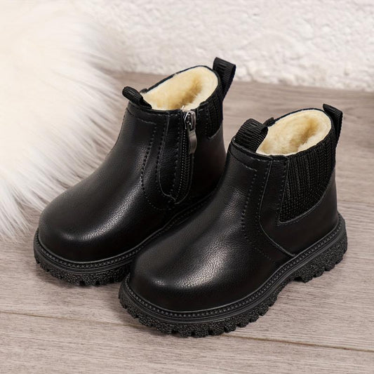 Boys' Warm Fleece Boots with Zipper, Non-Slip Sole