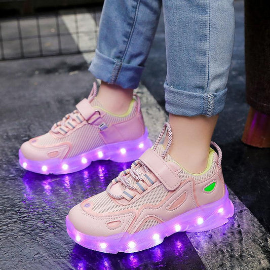 Boys' Mixed Sneakers With Charging Light Breathable Mesh Running Shoes