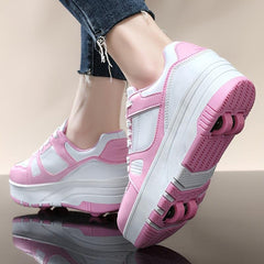 Boy's Roller Shoes Comfy Detachable Wheel Skate Sneakers For Kids Teen
