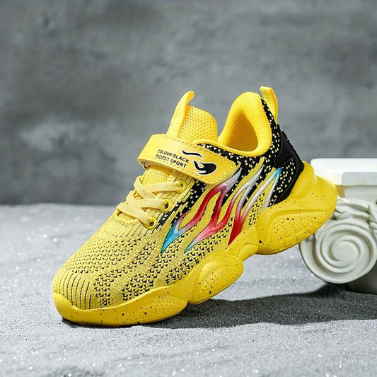 Boys Flame Print Casual Running Shoes Low Top Lightweight Sneakers