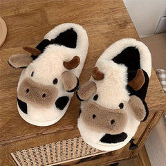 Cow Fleece Slippers For Girls - Non Slip Lightweight Slip On Indoor Home Winter