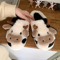Cow Fleece Slippers For Girls - Non Slip Lightweight Slip On Indoor Home Winter