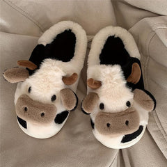Cow Fleece Slippers For Girls - Non Slip Lightweight Slip On Indoor Home Winter
