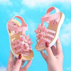 JIAGEYA Girls Flower Hook And Loop Sandals Lightweight Non Slip Comfy Sandals