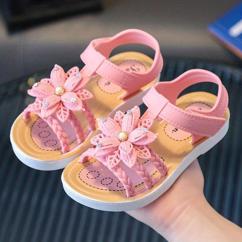JIAGEYA Girls Flower Hook And Loop Sandals Lightweight Non Slip Comfy Sandals