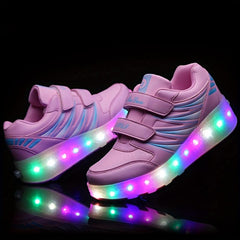LED Light Roller Skate Shoes Girls Anti Slip Double Wheeled Shoes