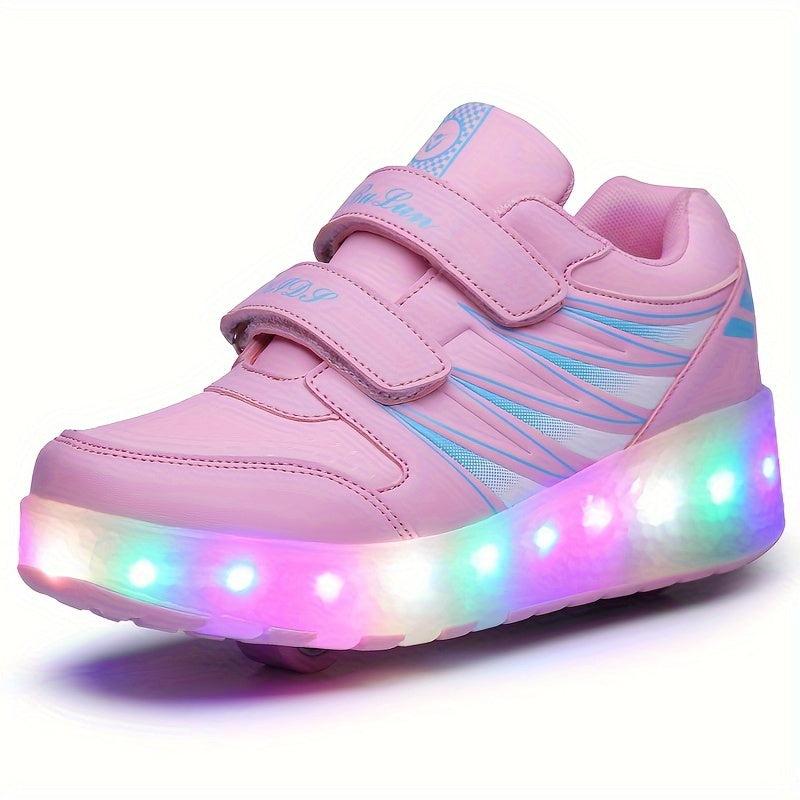 LED Light Roller Skate Shoes Girls Anti Slip Double Wheeled Shoes