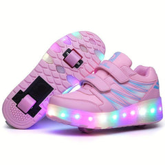 LED Light Roller Skate Shoes Girls Anti Slip Double Wheeled Shoes