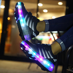 LED Light Roller Skate Shoes Girls Anti Slip Double Wheeled Shoes