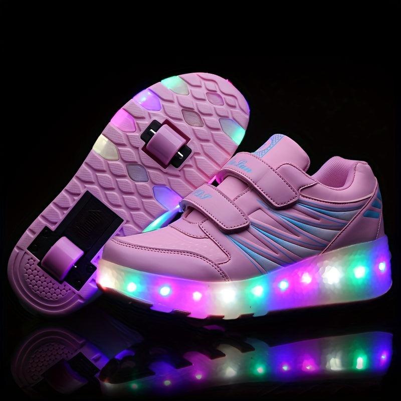 LED Light Roller Skate Shoes Girls Anti Slip Double Wheeled Shoes