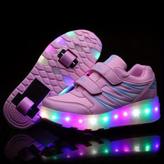 LED Light Roller Skate Shoes Girls Anti Slip Double Wheeled Shoes