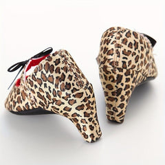 Leopard Print Bow Tie High Heel Sandals for Baby Girls