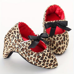 Leopard Print Bow Tie High Heel Sandals for Baby Girls
