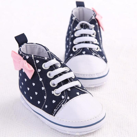 Baby Girl Heart Print Bow High Top Canvas Shoes