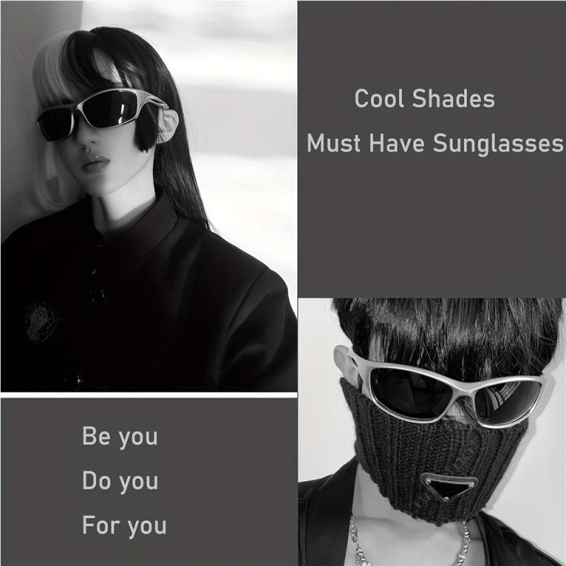 Y2K Unisex Wrap Around Silver Cyber Glasses