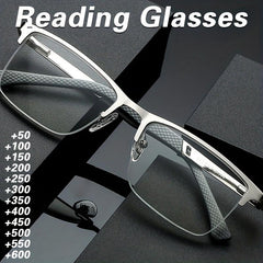 Men's Business Reading Glasses Half Frame Anti-Blue Light Metal Frame