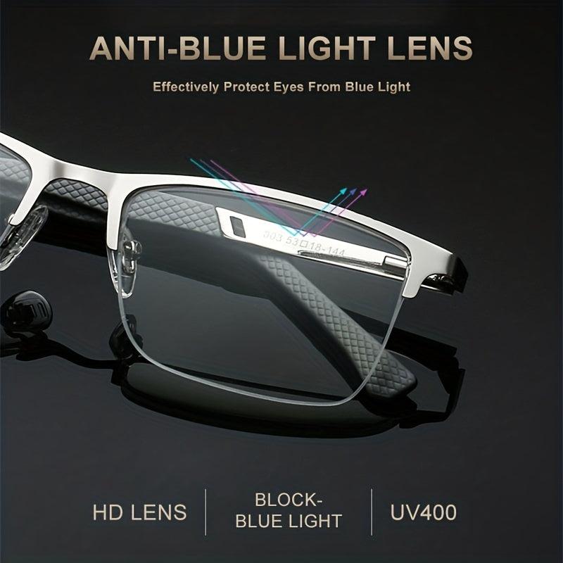 Men's Business Reading Glasses Half Frame Anti-Blue Light Metal Frame