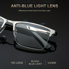 Men's Business Reading Glasses Half Frame Anti-Blue Light Metal Frame