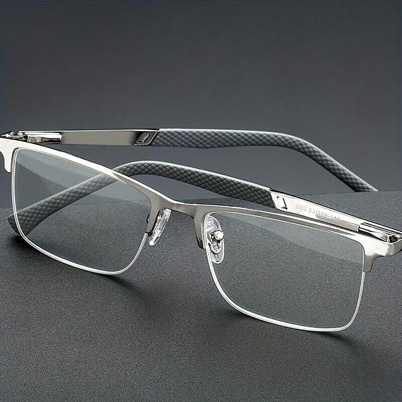 Men's Business Reading Glasses Half Frame Anti-Blue Light Metal Frame