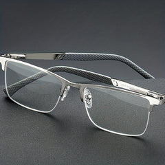 Men's Business Reading Glasses Half Frame Anti-Blue Light Metal Frame