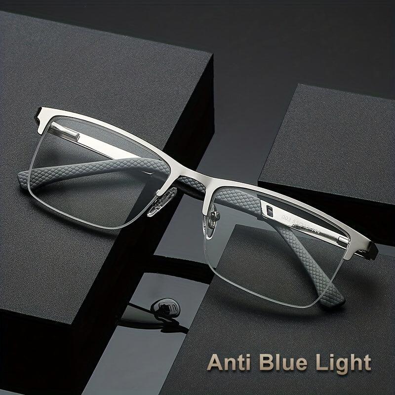 Men's Business Reading Glasses Half Frame Anti-Blue Light Metal Frame