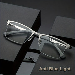 Men's Business Reading Glasses Half Frame Anti-Blue Light Metal Frame