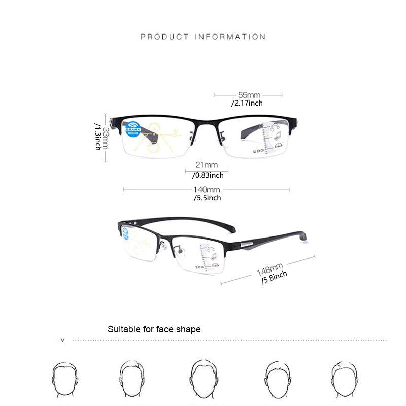 TR90 Titanium Multifocal Reading Glasses Photochromic Progressive Bifocal