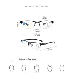 TR90 Titanium Multifocal Reading Glasses Photochromic Progressive Bifocal
