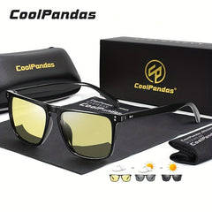 CoolPandas Rivet Square Photochromic Sunglasses Men Polarized Women Driving