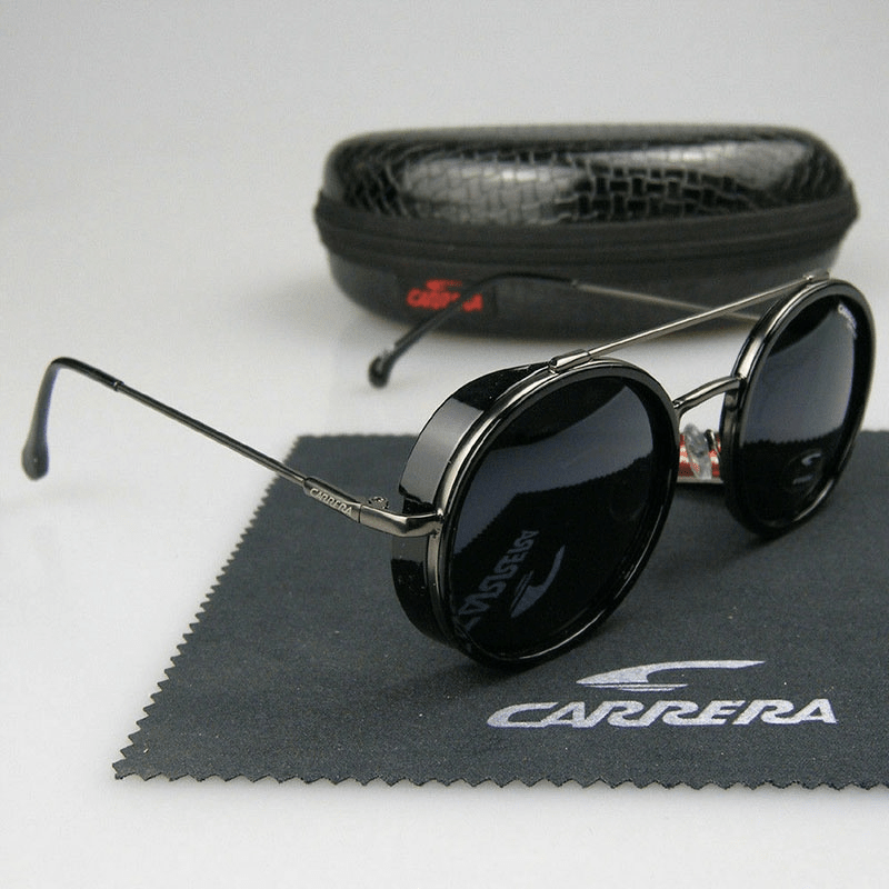 Men's Retro Round Sunglasses UV Protection With Glasses Case