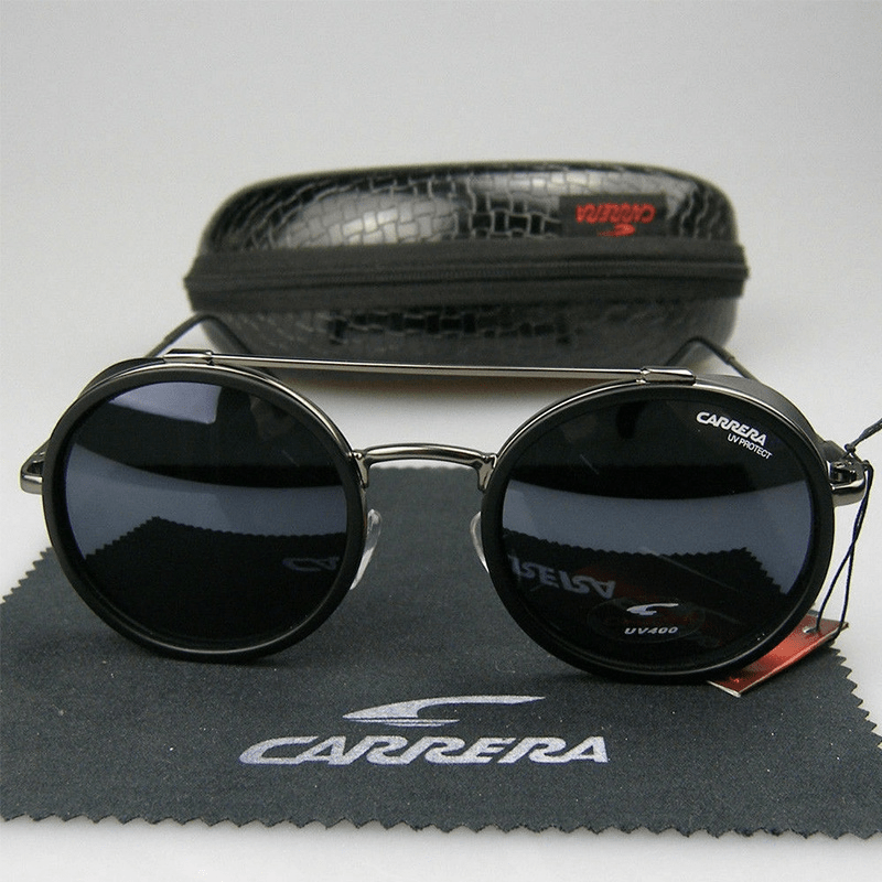Men's Retro Round Sunglasses UV Protection With Glasses Case