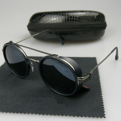Men's Retro Round Sunglasses UV Protection With Glasses Case