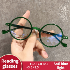 Small Round Frame HD Reading Glasses Anti Light Ultra Light with Glasses Case