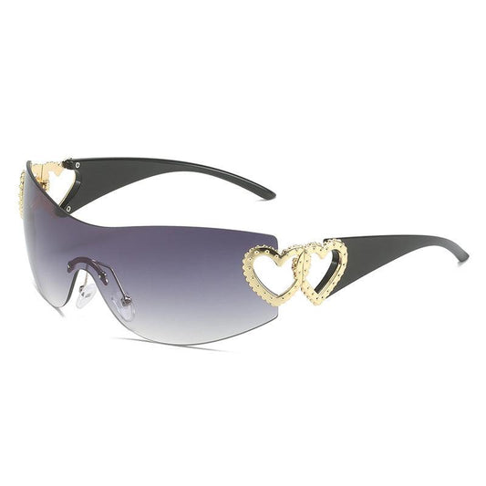 Heart Eye Sunglasses Wrap Around Glasses Y2K Gradient Shades