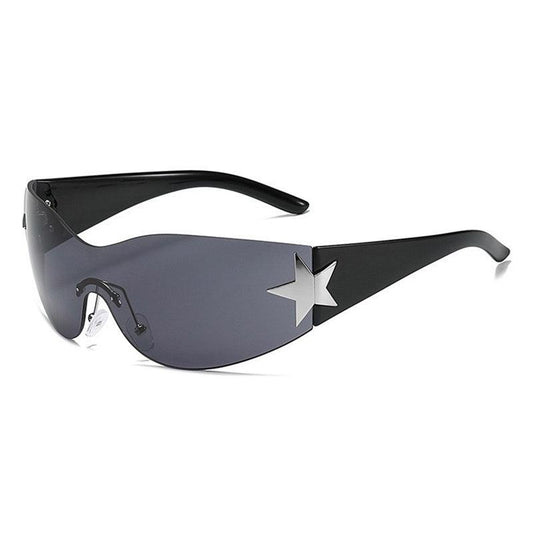 Y2K Rimless Sunglasses Gradient Lens Vintage Wrap Around Futuristic Eyewear